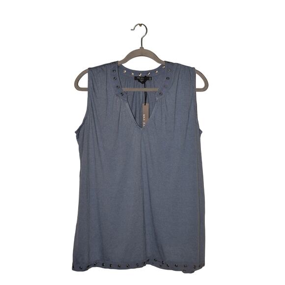 MAX JEANS NEW $50 V-Neck Grommet Trim Sleeveless Knit Top China Blue Small - Picture 1 of 3